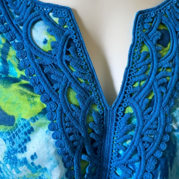 Jones New York Signature Plus 3X Blue Green Crochet Trim Cotton Tunic Top - Picture 5 of 13